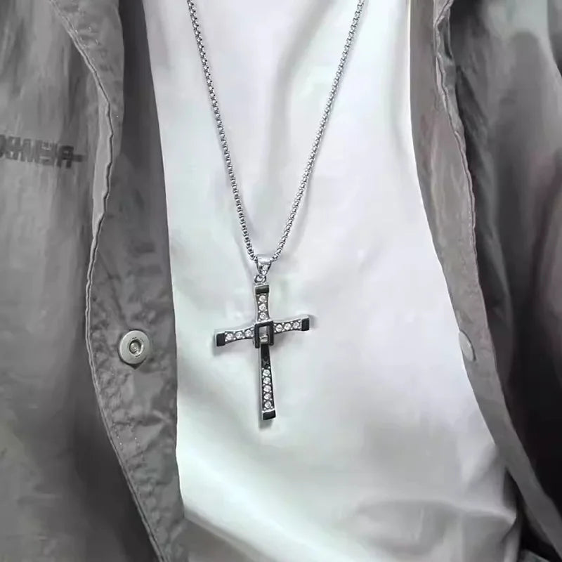7.8*4.5cm Big Size Alloy Solid Cross Pendant Necklace 60cm Length Stainless Steel Chain Men Women Neck Jewelry Drop Shipping