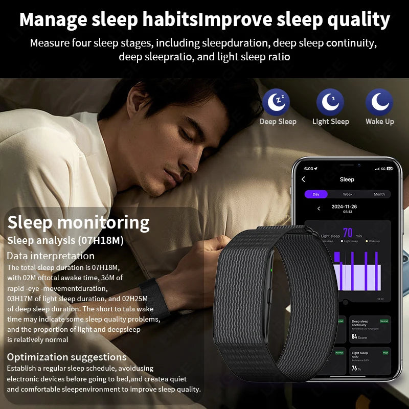 LIGE NO Screen Smart Wristbands With Heart Rate Sleep AI Health Monitor Report Smart Bracelet Incoming Call Notification Watches