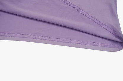 New Dresses 2025 Woman Fashion Summer High-neck Purple Long-sleeved Pleated Tie-up Dress Skirt Women&