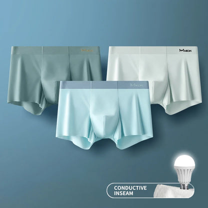 MIIOW 3Pcs Ice Silk Man Underwear Boxer Metal Fiber Antistatic Men Underpants Seamless Cut Hem Men&