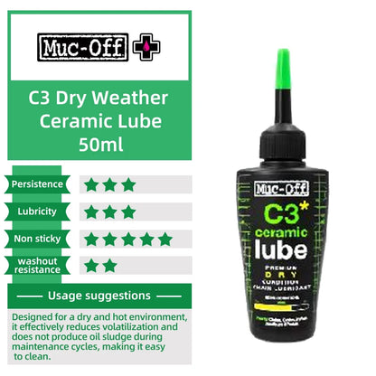 Muc-Off Bike Chain Lubricant 50/120ml C3 Dry Weather Ceramic Lube MTB Road Bicycle Hydrodynamic Lube Oil With Detective Light