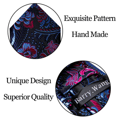 Blue Red Black Mens Silk Tie With Pocket Square Cufflinks Set Novelty Paisley Necktie For Male Formal Casual Party Barry.Wang