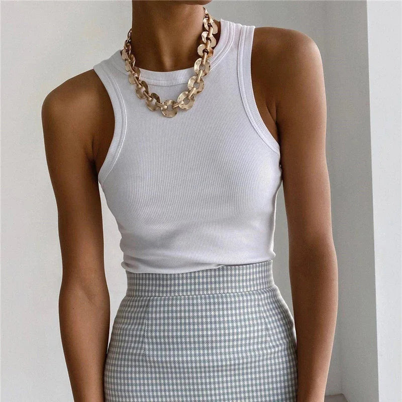 Tank Tops Women Yellow Casual Vest Sleeveless Camis Shoulder Women&