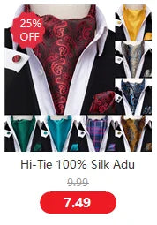Hi-Tie Silk Mens Ascot Hanky Cufflinks Set Black Yellow White Paisley Cravat Tie Vest Dress Ascots Self Vintage Jacquard Woven