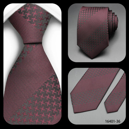 Luxury 7CM Mens Tie Necktie Red Green Stripes Solid Tie For Man Groom Jacquard Woven Neck Tie For Business Wedding Party