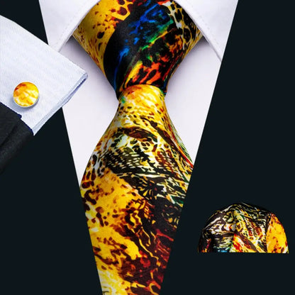 Barry.Wang Colorful Men Tie Handkerchief Cufflinks Set Novelty Floral Necktie for Male Designer Wedding Business Party Gift