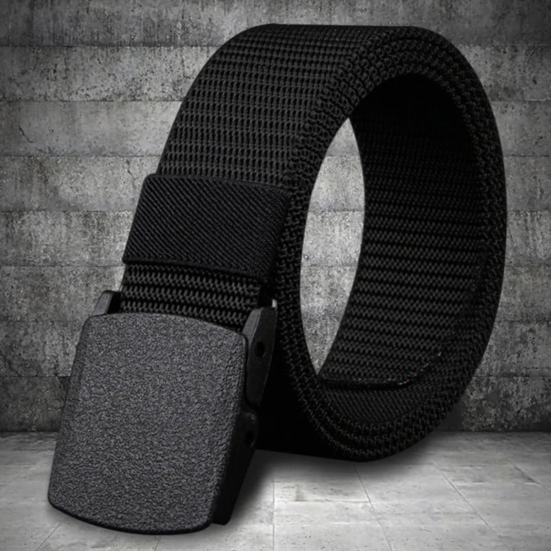 Men Belt Jeans Belts Adjustable Belt Men Outdoor Travel Waist Belt with Plastic Buckle for Pants Soft Nylon Sports Accessories