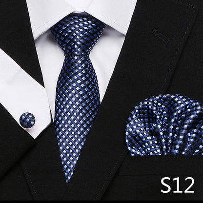 Men`s Tie Red Plaid print Jacquard Woven Tie Hanky Cufflinks Sets For Formal Wedding Business Party Free Postage