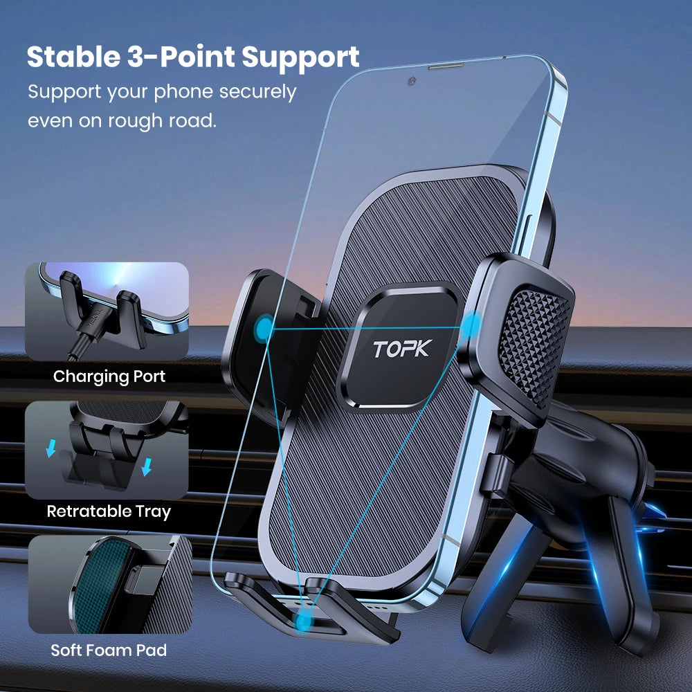 TOPK Phone Holders for Your Car Phone Holder Mount, 360° Rotation for Easy Viewing, Compatible with All Smartphones