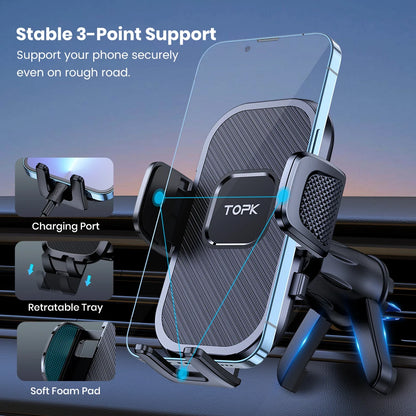 TOPK Phone Holders for Your Car Phone Holder Mount, 360° Rotation for Easy Viewing, Compatible with All Smartphones