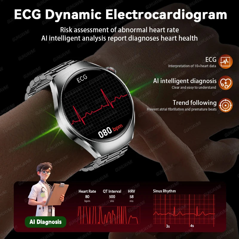2026 New Accurate Body Health analysis Smart Watch Men ECG Blood lipids Uric acid Blood Pressure Body Fat Voice Call Smartwatch