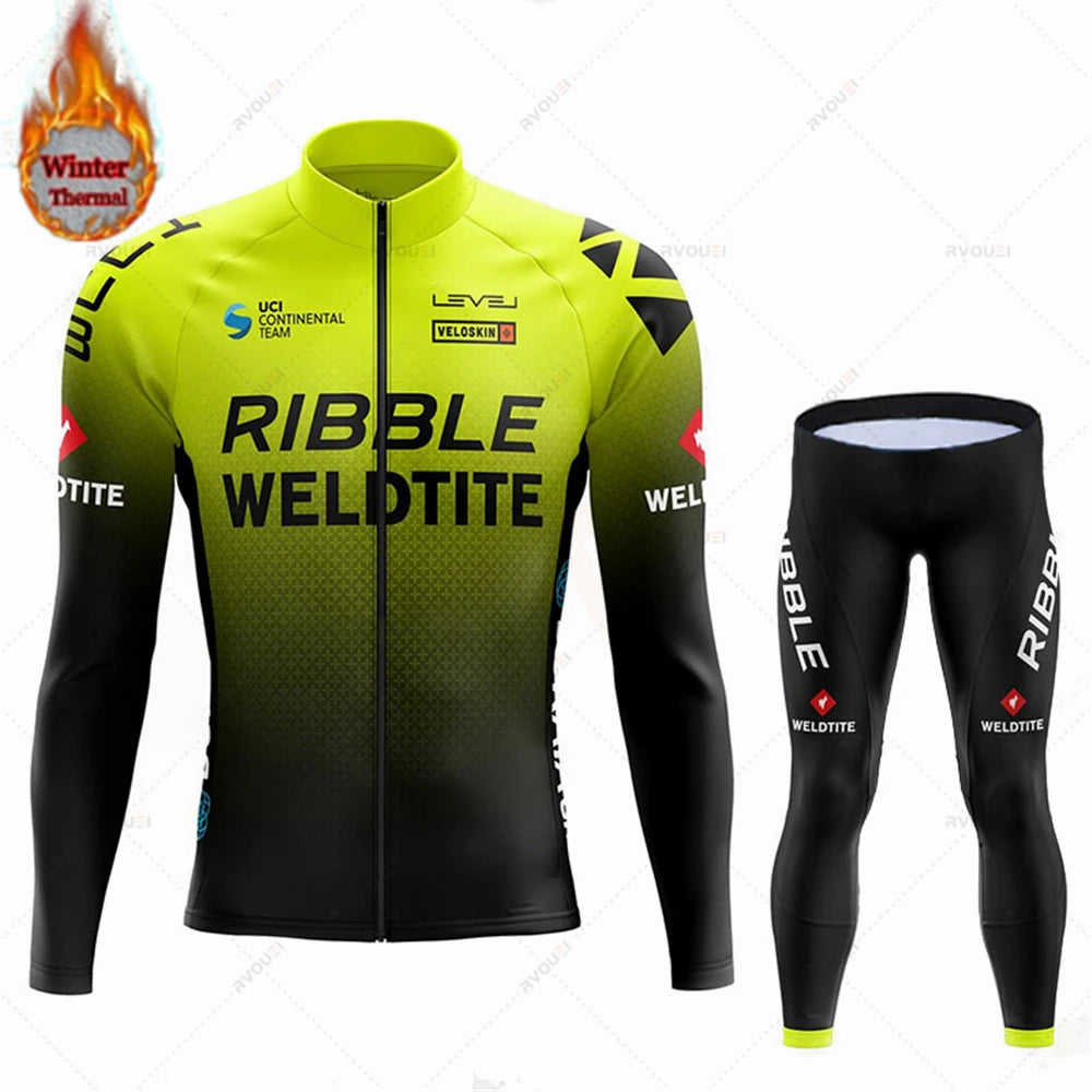 Team 2024 Winter Hot Wool Cycling Jersey Set Men Bicycle Suit Outdoor Sportswear MTB Bike Uniform Maillot Ciclisno Kit Triathlon