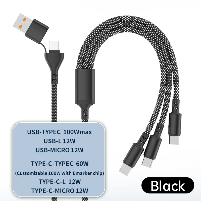 Two Tow Three 100w Braided Fast Charge Data Cable Pd For Mobile Phone Tablet Fully Compatible With Huawei Xiaomi Multi Interface