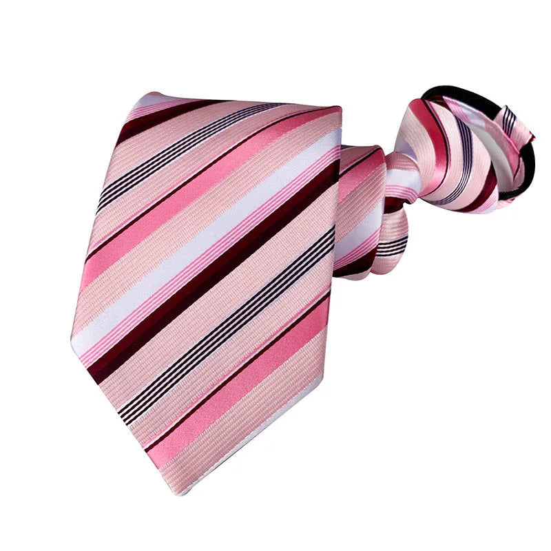 Hot Sell 8CM Zipper Tie Men Bridegroom Wedding Stripes Necktie Lazy Pre-tied Ties Pink Red Color Necktie For Men Women