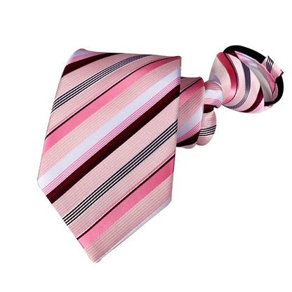 Hot Sell 8CM Zipper Tie Men Bridegroom Wedding Stripes Necktie Lazy Pre-tied Ties Pink Red Color Necktie For Men Women