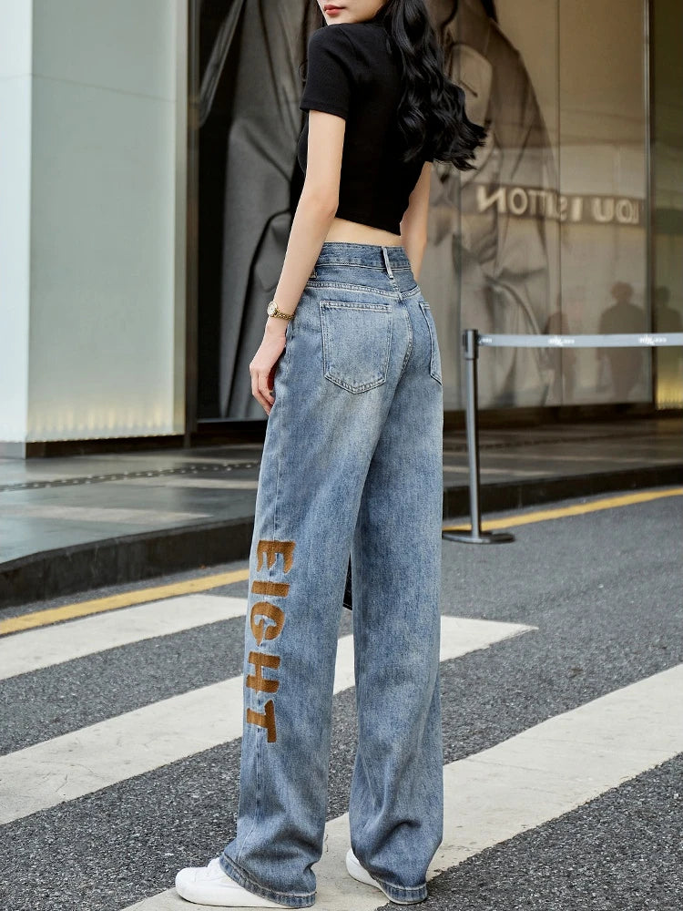 Womens Jeans High Waist Shot Denim Pants for Women Graphic Straight Leg Butterfly Trousers with Print Pattern Basics Z on Sale A