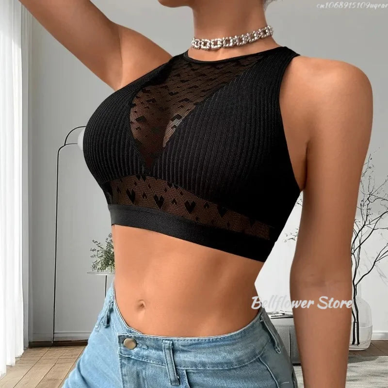 Women Sexy Tank Tops Fishnet Hollow Out Sports Off Shoulder Crop Top Female Outwear Stretch Comfortable Casual Tanks Chic Vest