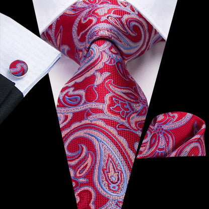 Hi-Tie Designer Burgundy Paisley 63inch Silk Mens Tie Extra Long Ties for Men Woven Classic 160cm Mens Necktie Pocket Square Set