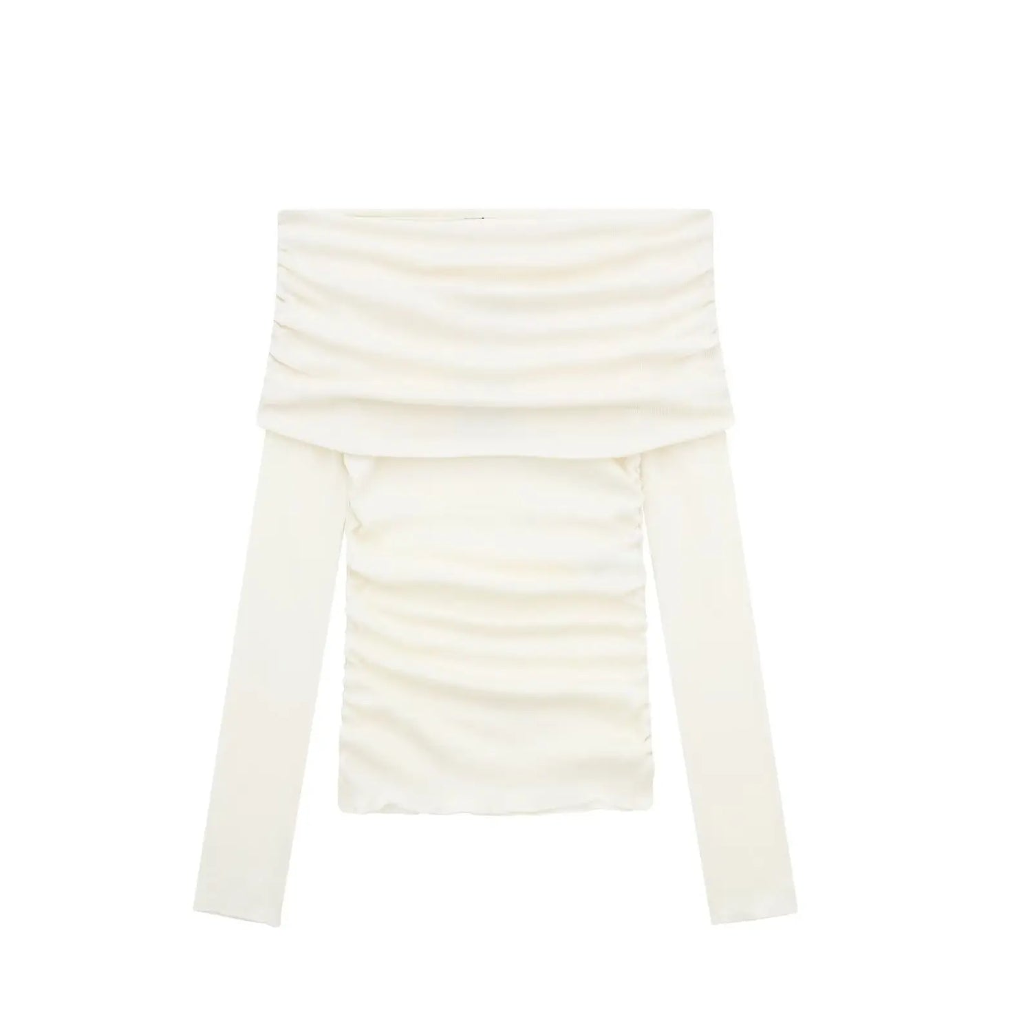 HH 2025 Woman Sexy Off Shoulder Long Sleeve T-Shirts Cotton Top New Women Short Ruched Simple Basic Translucent Tshirts