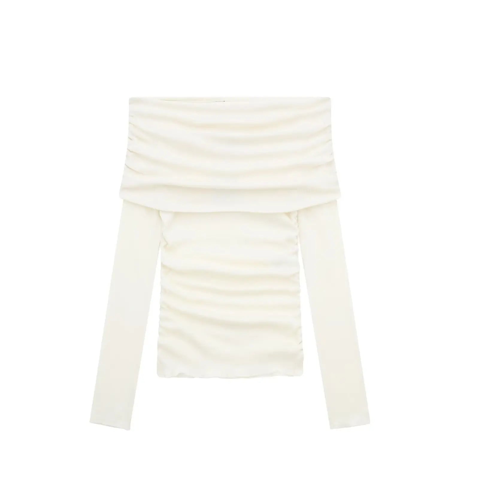HH 2025 Woman Sexy Off Shoulder Long Sleeve T-Shirts Cotton Top New Women Short Ruched Simple Basic Translucent Tshirts