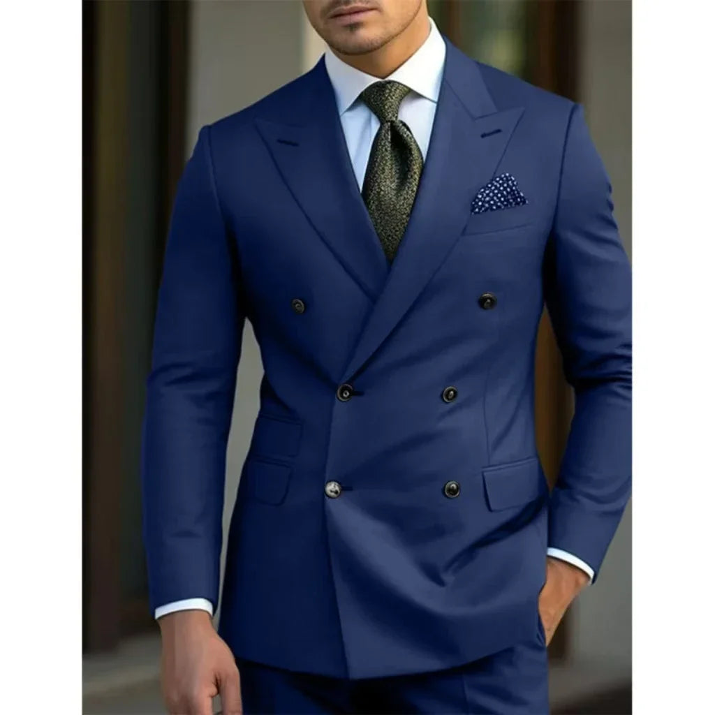 man 2 piece outfit set Pointed collar high-quality slim jackets men&