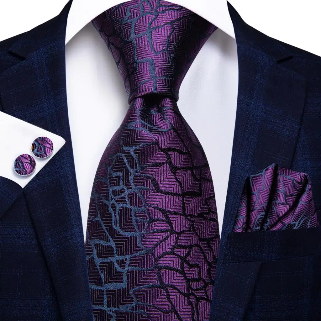 Hi-Tie Designer Burgundy Paisley 63inch Silk Mens Tie Extra Long Ties for Men Woven Classic 160cm Mens Necktie Pocket Square Set