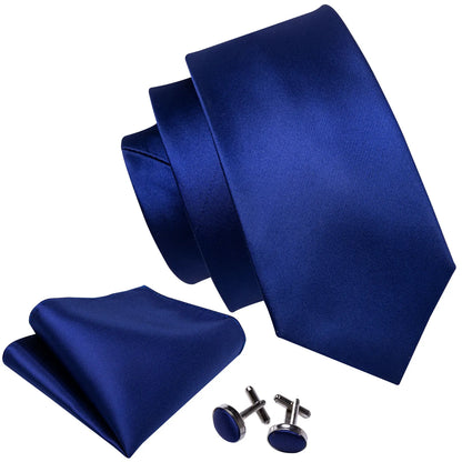 Barry.Wang Navy Royal Sky Blue Silk Men Tie Hanky Cufflinks Set Jacquard Teal Cyan Turquoise Necktie for Male Wedding Business