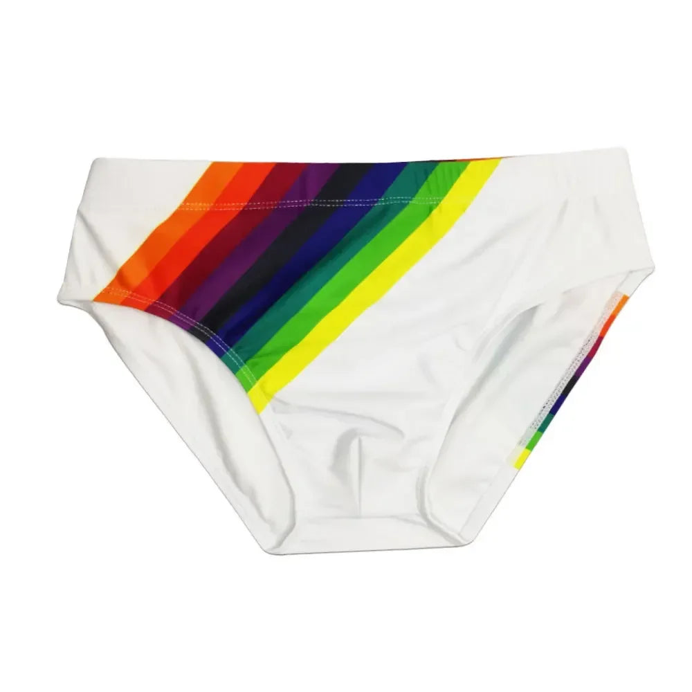 Sexy Rainbow Stripes Swimsuit Men Swimwear Swim Briefs Bikini Trunks Shorts Underwear Male Beach Surf Bath Suit Wear Panties