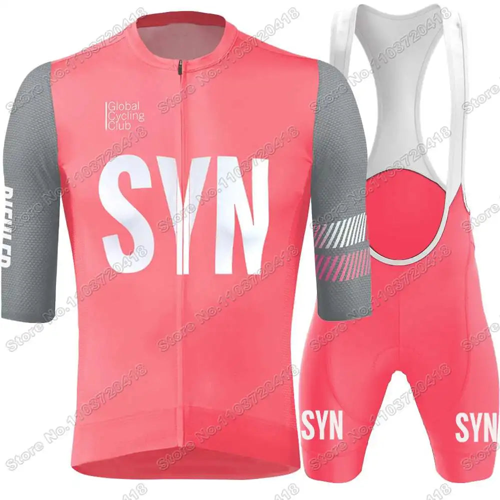 2025 SYN Cycling Jersey Set Pink Orange Green Grey Cycling Clothing Men Short Sleeve Kit Road Bike Shirt Suit Bicycle Bib Shorts