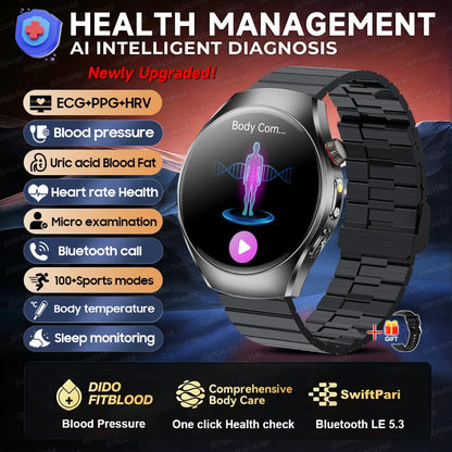 2026 New Accurate Body Health analysis Smart Watch Men ECG Blood lipids Uric acid Blood Pressure Body Fat Voice Call Smartwatch