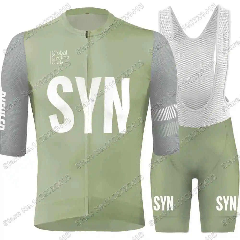 2025 SYN Cycling Jersey Set Pink Orange Green Grey Cycling Clothing Men Short Sleeve Kit Road Bike Shirt Suit Bicycle Bib Shorts