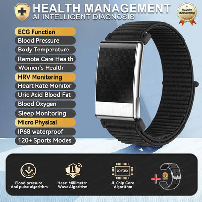2026 No Screen Health Smart Bracelet ECG Detection Blood Lipids Uric Acid  Heart Rate IP68 Sports Smart Bracelet For Andrio IOS