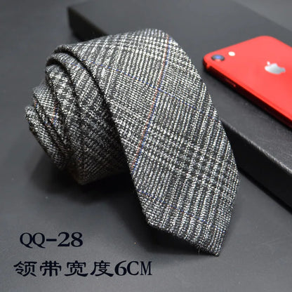 Mens Ties 6cm Classic Cotton Handmade Skinny Neck Ties for Men Striped Narrow Collar Slim Cashmere Tie Casual Plaid Tie For Man