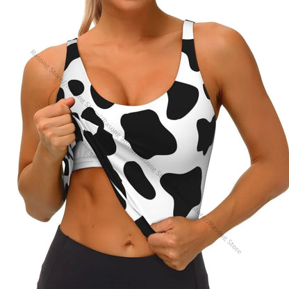 Women Sexy Sports Vest Cow Domestic Pattern Female Streetwear Sport Lingerie Tee Crop Top