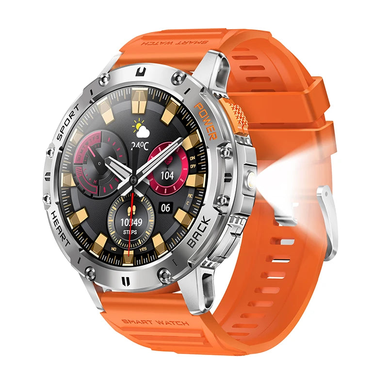 For Android ios New AMOLED Smart Watch Men with Flashlight Sports Waterproof Fitness Tracker Bluetooth Call Smartwatch Man+Box