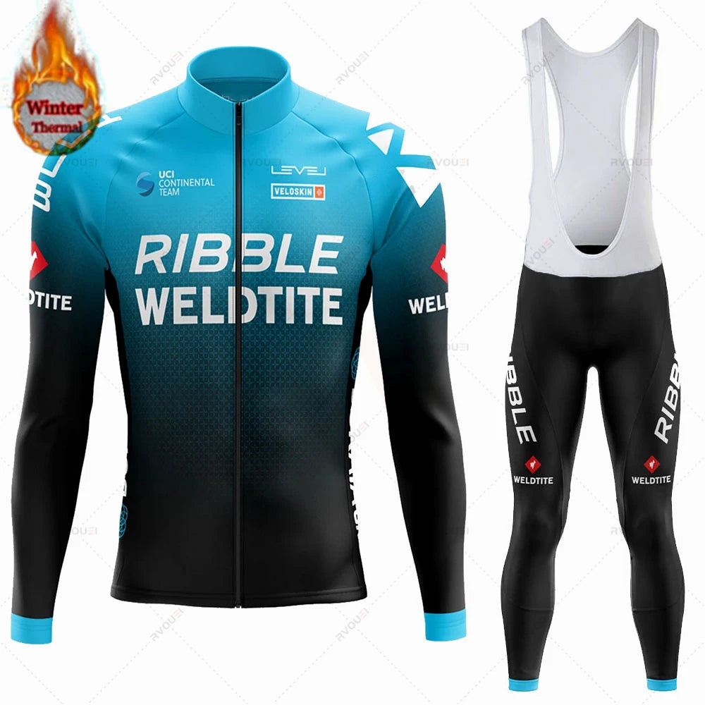Team 2024 Winter Hot Wool Cycling Jersey Set Men Bicycle Suit Outdoor Sportswear MTB Bike Uniform Maillot Ciclisno Kit Triathlon