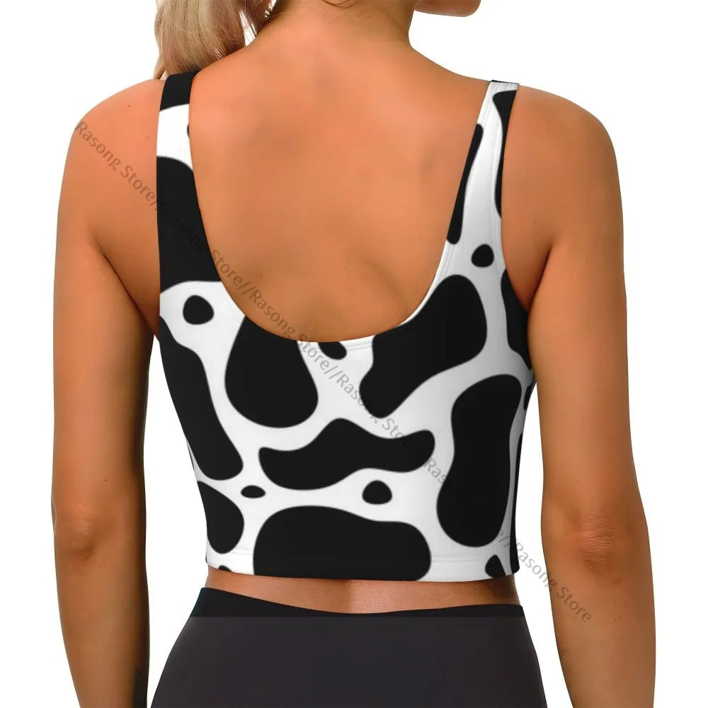 Women Sexy Sports Vest Cow Domestic Pattern Female Streetwear Sport Lingerie Tee Crop Top