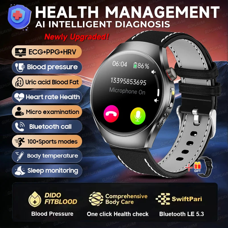 2026 New Accurate Body Health analysis Smart Watch Men ECG Blood lipids Uric acid Blood Pressure Body Fat Voice Call Smartwatch