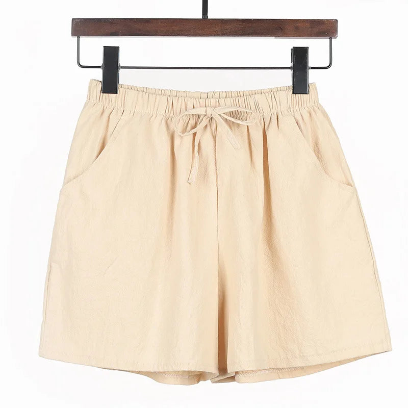 Women Summer Cotton Shorts Casual Solid Pockets Basic Shorts Elastic Waist loose shorts Soft Cool female Outwear Shorts
