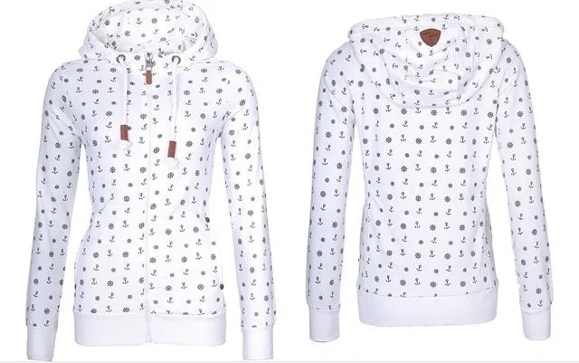 Floral Print Loose Long Sve Zipper Jaet Women&