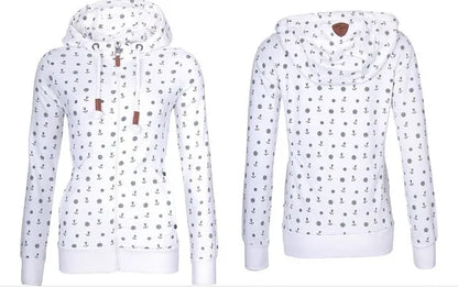 Floral Print Loose Long Sve Zipper Jaet Women&