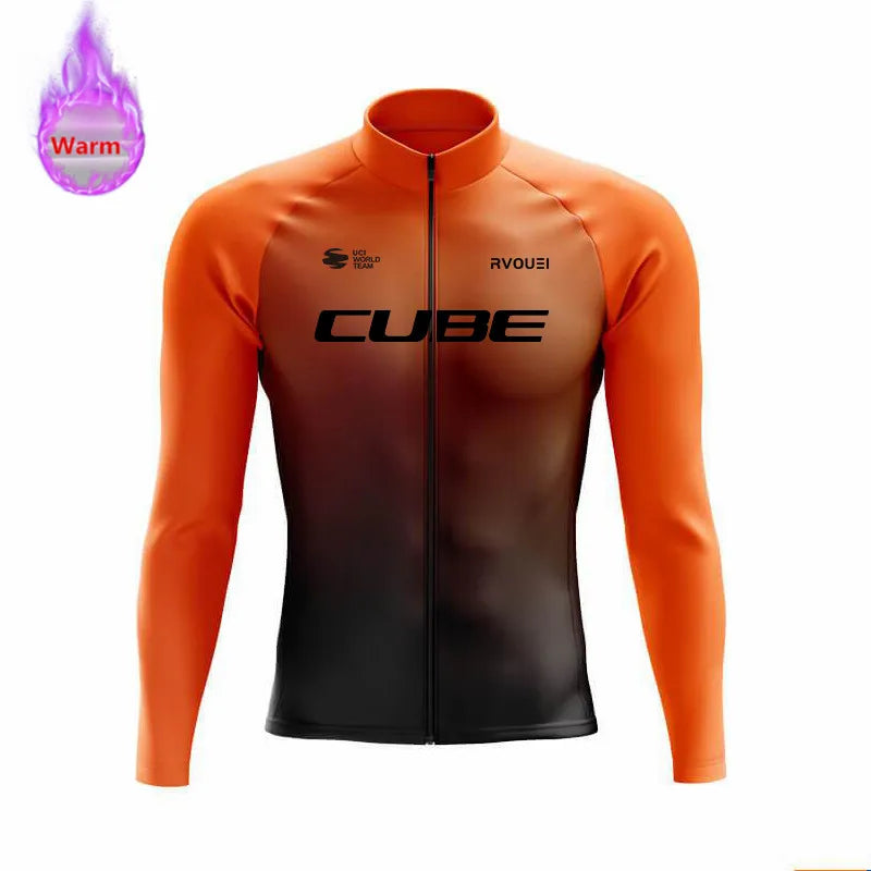 Winter Thermal Fleece Cycling Jersey Sports Bike Rvouei Cube Pro Team Mountian Bicycle Clothing Ropa Ciclismo Invierno Hombre