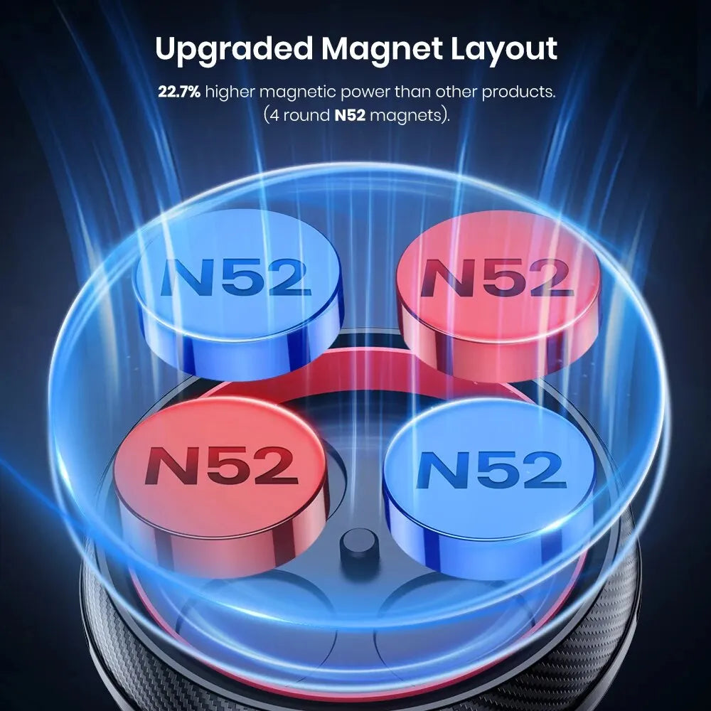 TOPK Magnetic Car Phone Mount; N52 Strong Magnet Dashboard Windshield Suction Cup Car Phone Holder Adjustable Telescopic Arm