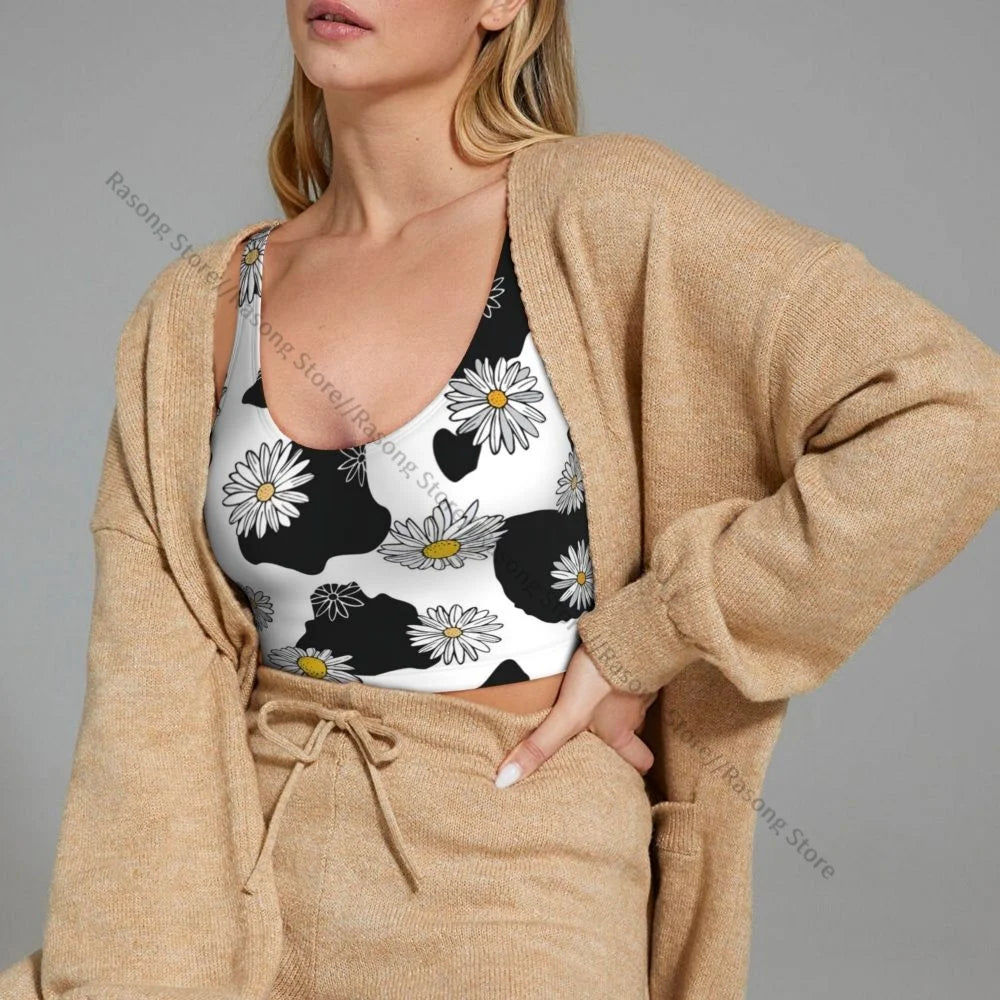 Women Sexy Sports Vest Cow Domestic Pattern Female Streetwear Sport Lingerie Tee Crop Top