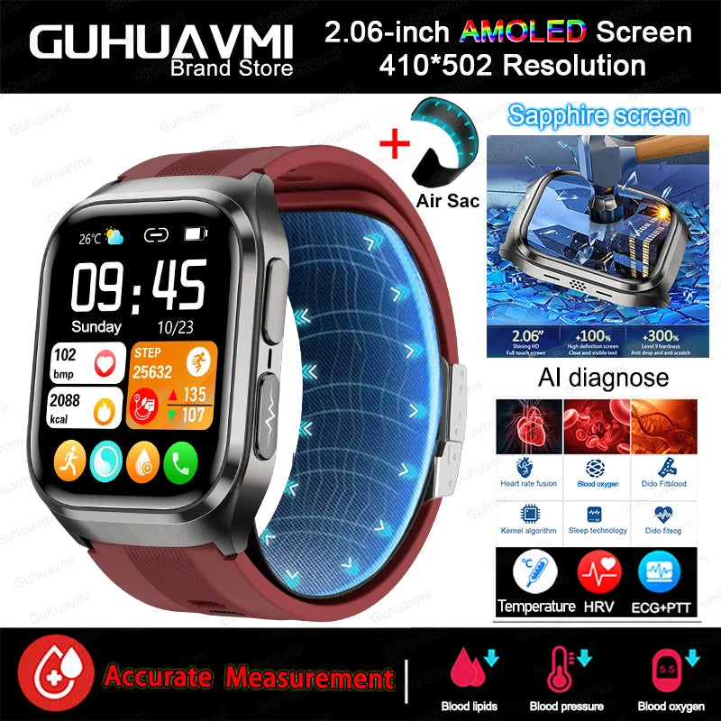 2026 New Upgrade AI Diagnostic  Airbag  Precise Blood Pressure Health SmartWatch Uric Acid ECG Blood lipids Smartwatch Men Women