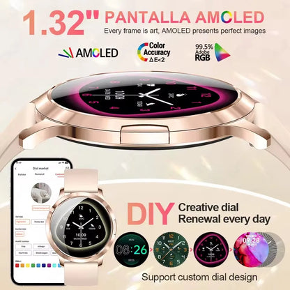 New Smart Watch Women 1.32"Ultra-thin AMOLED HD Screen Sport Fitness Bracelet Custom Watch Face Bluetooth Call Luxury Smartwatch