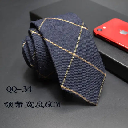 Mens Ties 6cm Classic Cotton Handmade Skinny Neck Ties for Men Striped Narrow Collar Slim Cashmere Tie Casual Plaid Tie For Man