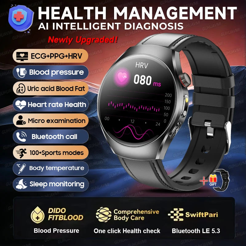 2026 New Accurate Body Health analysis Smart Watch Men ECG Blood lipids Uric acid Blood Pressure Body Fat Voice Call Smartwatch