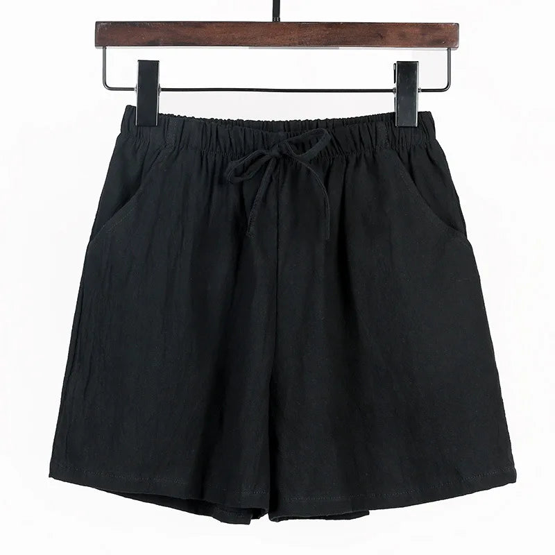 Women Summer Cotton Shorts Casual Solid Pockets Basic Shorts Elastic Waist loose shorts Soft Cool female Outwear Shorts