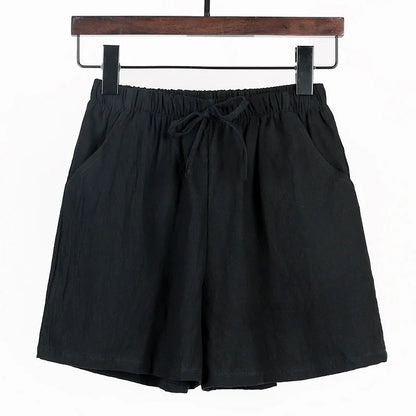 Women Summer Cotton Shorts Casual Solid Pockets Basic Shorts Elastic Waist loose shorts Soft Cool female Outwear Shorts